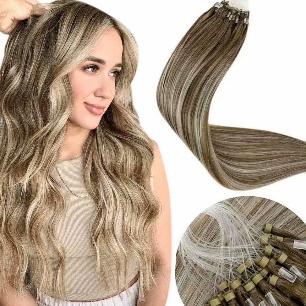 18" 100% Human Hair Microlink 50pcs 50g Balayage #8/60/8